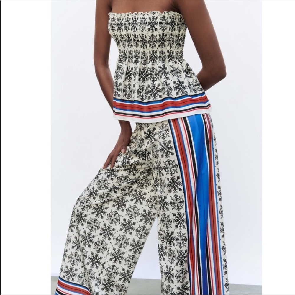 Zara Scarf Print Flowing Wide Leg High Waist Palazzo Pants